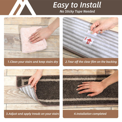 COSY HOMEER Soft Stair Treads Non-Slip Carpet Mat 28inX9in Indoor Stair Runners for Wooden Steps,Stair Rugs for Kids and Dogs, 100% Polyester TPE Backing 10pcs,Brown