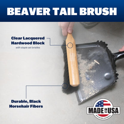 Marshalltown 13 1/2 Inch Beaver Tail Brush, Masonry Brush with Black Horsehair Fibers, Concrete Shop Brush for Masonry and Mortar Work, Made in the USA, 6517