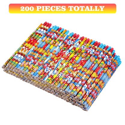 Kolewo4ever 200 Pieces Hero Text Pencils Cylinder Wood Pencils Pow Snap Wham Bang Elements Pencil 4 Style Assorted Students Pencil for Classroom Rewards Carnival Prizes