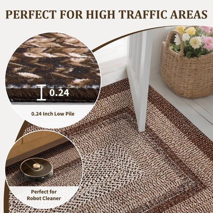 GarveeHome Printed Rug with Braided Pattern on it, Washable 8 x 10 Rug for Living Room Non Slip Soft Bedroom Rugs Low Pile Stain Resistant Carpet for Nursery Dining Room Playroom Classroom