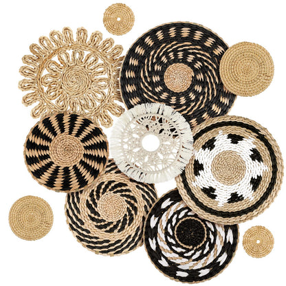 Tatuo 11 Pcs Boho Wall Basket Decor Bulrush Woven Wall Hanging Art Round Farmhouse Rustic Handmade Wicker for Summer Home, Bedroom, Living Room, Kitchen Decorations, Multi Sizes(Boho)