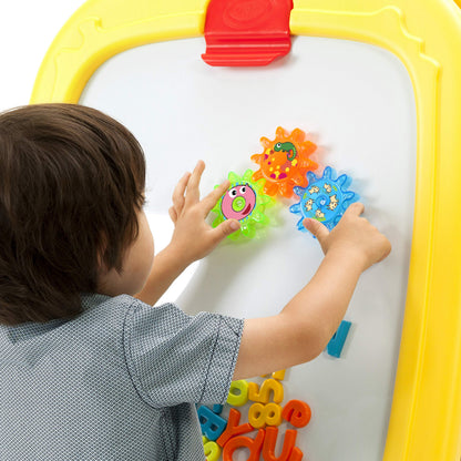 Crayola Deluxe Magnetic Double-Sided Easel – Extra Large Magnetic Dry Erase & Chalkboard – Adjustable Height Art Station with 4 Storage Bins & Paper Roll – Includes Magnets & Gears