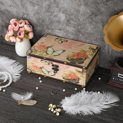 ELLDOO Butterfly Treasure Chest Box, Wooden + PU Leather Storage Decorative Box for Jewelry Trinkets Photos, Rectangular Keepsakes Box for Girls Women Gifts