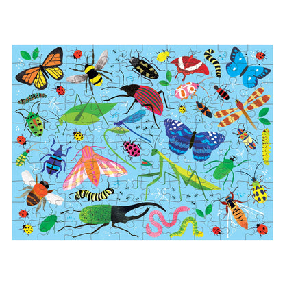 Mudpuppy Bugs and Birds Double-Sided Puzzle, 100 Pieces, 22” x 16.5” – Perfect Family Puzzle for Ages 6+ - Colorful Illustrations of Birds on One Side and Bugs on the Other, Multicolor (0735363749)