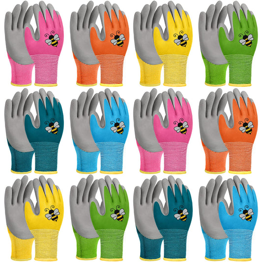 Yumoin 12 Pairs Kids Gardening Gloves Children Yard Work Glove Rubber Coated Garden Gloves for Girls Boys Toddlers Youth Outdoor (Small (Age 3-5))