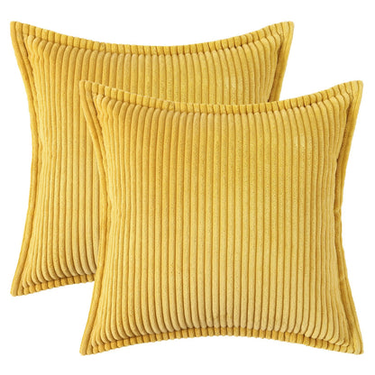 Mecatny Corduroy Throw Pillow Covers 26x26 Set of 2, Neutral Decorative Soft Boho Couch Pillow Covers with Broadside for Sofa Living Room, Mustard Yellow