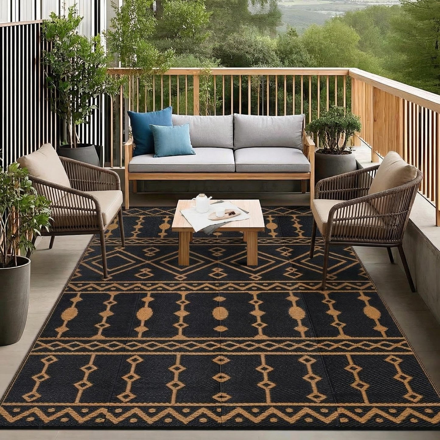 Jojoka Outdoor Waterproof Plastic Straw Rug, Large Reversible Portable Floor Mat, Outside Carpet for Patio, Balcony, Deck, Porch, Backyard, RV Travel & Camping