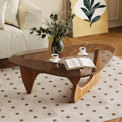 JCAJCA Coffee Table for Living Room Mid Century Modern Center Table with Glass Top and Wood, Brown/Walnut