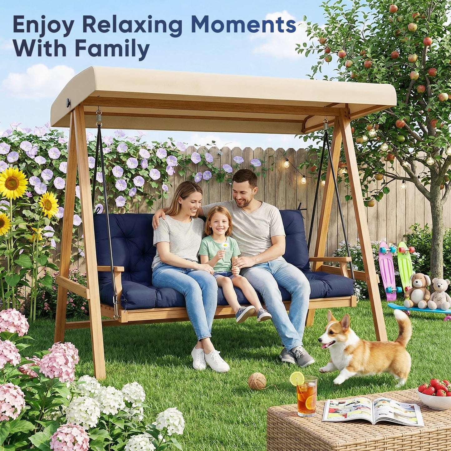 SLIMSTY Porch Swing Cushions,Waterproof 2-3 Seater Replacement for Outdoor Furniture,Thickened 4.7 Inches Patio Cushion with Ties& Backrest,Outdoor Bench Cushion for Backyard,Garden,60 x 40 inches