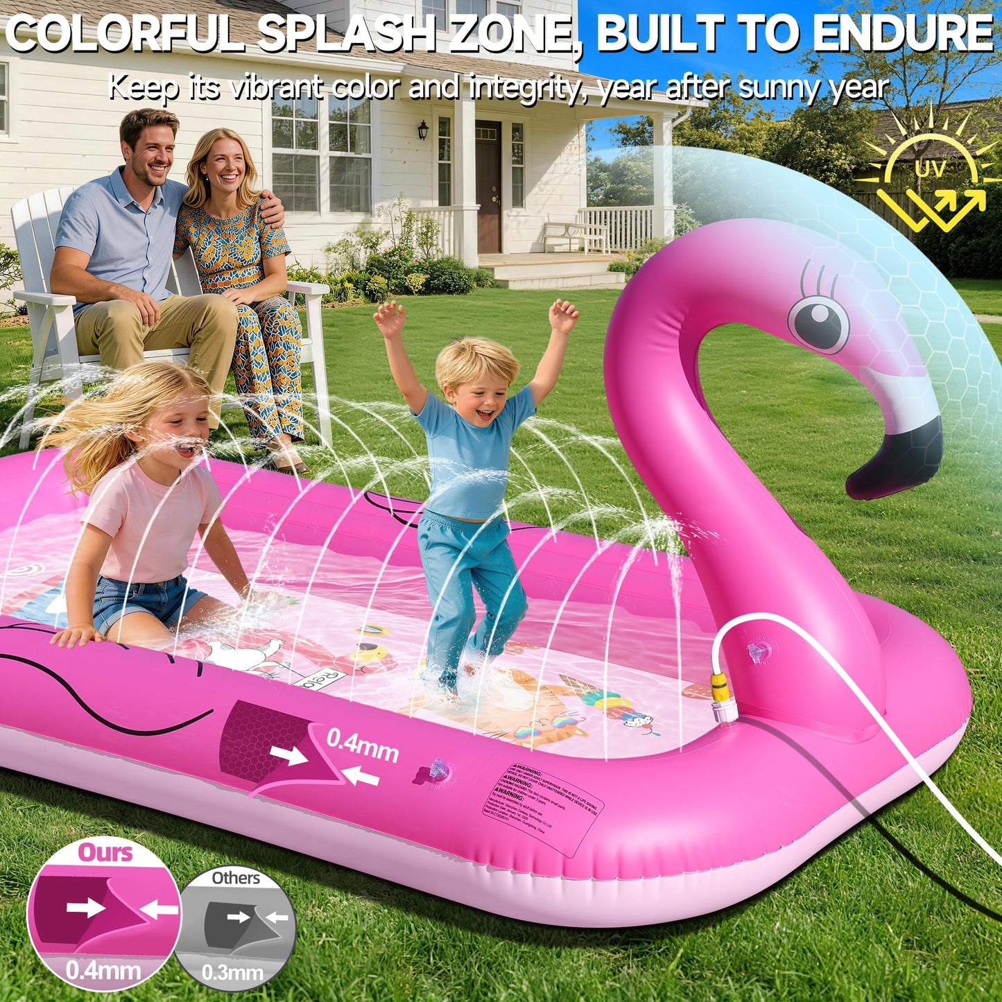 KingSom Splash Pad Sprinkler for Kids,Flamingo Splash Pad for Toddlers,Thicken Toddler Sprinkler Pool,Splash Play Mat Summer Outdoor Water Toys, Inflatable Splash Pad for Kids,Backyard Baby Kid Pool