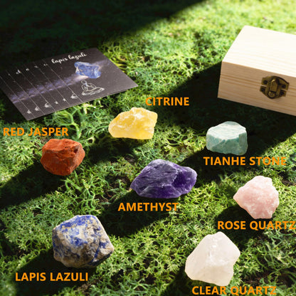 Healing Crystals for Beginners – 7 Chakra Stones and Crystals Healing Collection -Including Amethyst, Rose Quartz, Lapis Lazuli, etc.with Guide Book, Natural Raw Crystals for Meditation