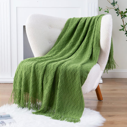 BATTILO HOME Green Throw Blanket for Couch, Textured Knit Throw, Green Blankets and Throws for Sofa Bed Living Room Decor, Outdoor Throw Blanket, 50"x60"