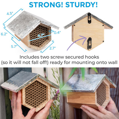 Rivajam Beekeeper Pro Mach II Mason Bee House - Strong + Waterproof Bee Hotel & Insect Habitat - Replaceable Mason Bee Tubes Filled Bee Houses for the Garden - Pollinator House Gardening Gifts