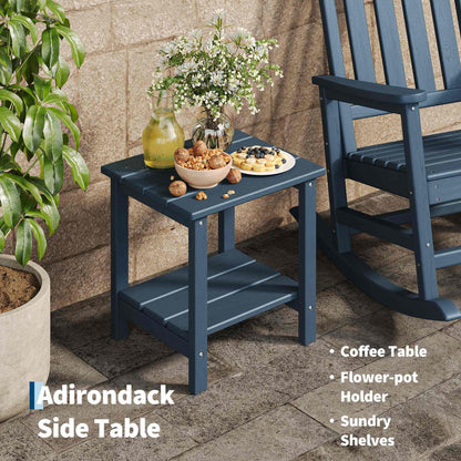 Garvee HDPE Rocking Chair Outdoor Set of 4 with 2 Side Table - Poly High Back Porch Rocker Chairs for Adults - All Weather Resistant Furniture for Patio Front Porch - Navy Blue