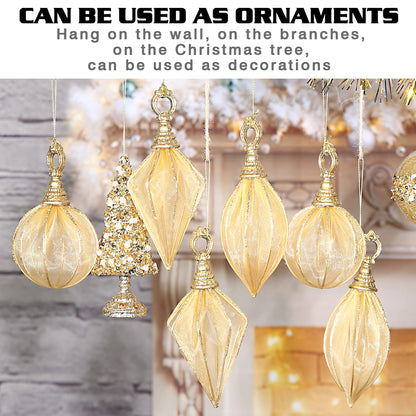 Christmas Ball Ornaments, 6pc Set Gold Rugby,Round Ball, Diamond Pendant Christmas Decorations Hanging,Suitable for Gifting Xmas Tree Decorations Wedding Party Holiday