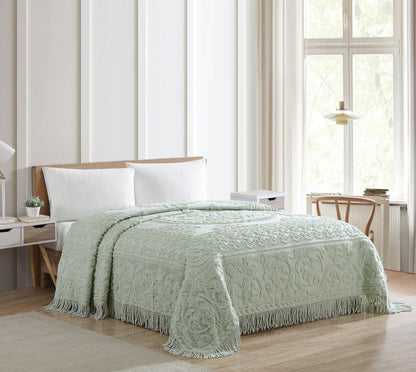 Beatrice Home Fashions Medallion Chenille Bedspread, Queen, Sage