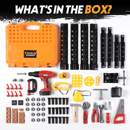 Toy Choi's 82pcs Kids Tool Bench Toy for Age 2-4 - Construction Kid Tool Set Toddler Workbench with Realistic Tools Electric Drill, Build a Tool Bench for Kids Ages 3-5 4-7