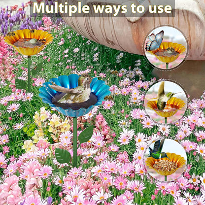 Retyion Large Bee Watering Station, 4 Pack Small Bird Bath for Outside, Metal Butterfly Feeders Bowl with 5.32'' Flower Design Bee Bath for Garden Decor (Classic-Flower 4-Pack)