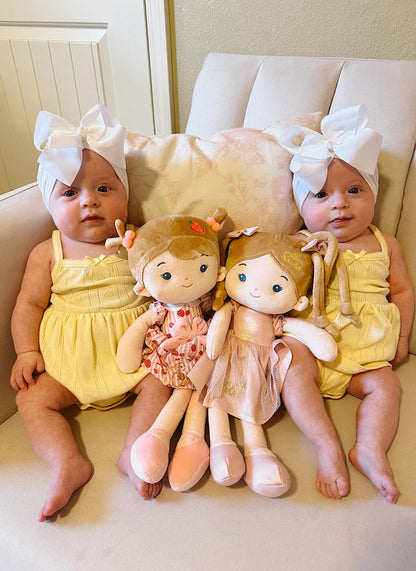 LeyaDoll Soft Baby Doll Toys (16''), My First Baby Rag Doll for 1 Year-Old Girl Birthday Gift, Christmas Plush Toys Gift for Toddler Kids Infants-Princess-Coral
