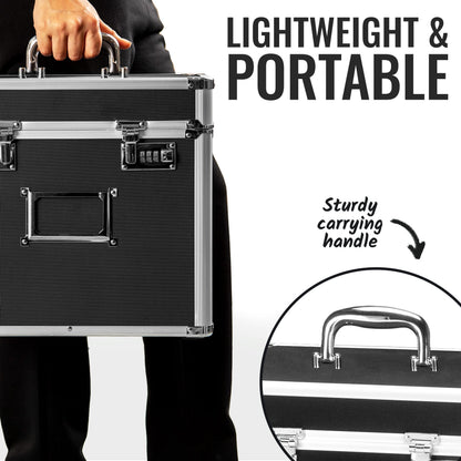 Vaultz Locking File Organizer Box - 13.5 x 13.25 x 10.5 Inch Large, Portable Locking Storage Box for Filing Letters & Documents w/Combination Lock, Black