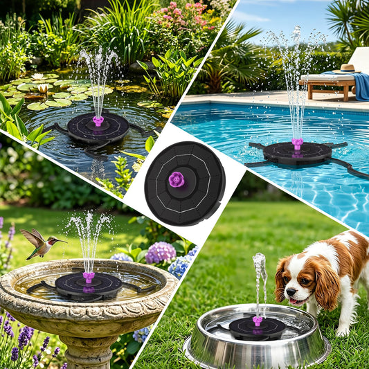 VOROSY Solar Powerd Fountain, Works in Cloudy with 2000mAh Battery Backup, Solar Bird Bath Fountain with 4 Adjustment Rods, 7 Nozzles, Outdoor Water Fountain for Brid Bath, Garden, Pool, Pond