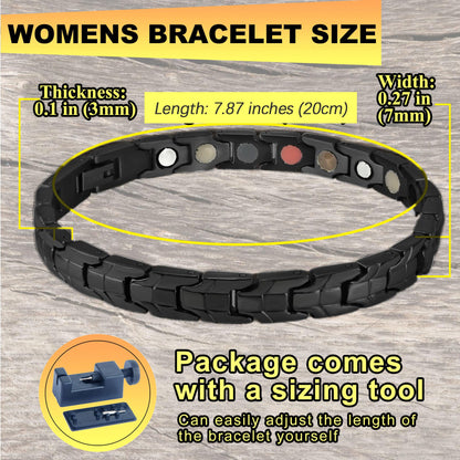 KYOSI Titanium Magnetic Bracelets for Women - Magnetic Therapy Bracelet - 5 in1 Magnet Jewelry - Womens Link Bracelet Black 7.87 inches