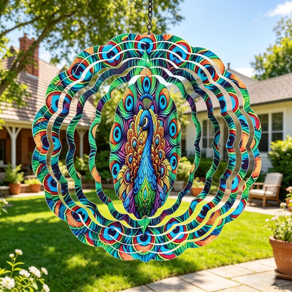 Threeight Peacock Metal Wind Spinners for Yard, 12 Inch 3D Kinetic Wind Catchers, Outdoor Garden Decor Gifts for Women Men