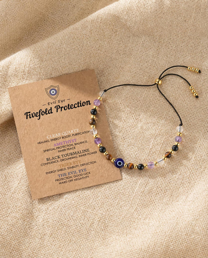 HGDEER Evil Eye Bracelets, Crystal Bracelets Protection Black Tourmaline Tigers Good Luck Gifts Healing Spiritual Jewelry for Women Charm Grounding Positive Energy Stocking Stuffer
