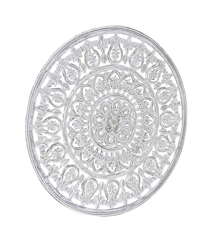 Deco 79 Wood Floral Handmade Intricately Carved Round Mandala Wall Decor, 36" x 1" x 36", White