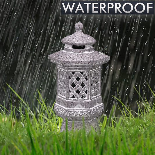 TERESA'S COLLECTIONS Pagoda Garden Statues with Solar Outdoor Light, Resin Zen Garden Lantern Asian Decor Outdoor Statues Lawn Ornaments Patio Porch Yard Decor Gifts for Mom 8.3''