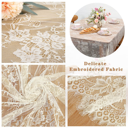 LuoluoHouse Rustic Ivory Wedding Tablecloths Lace Chic Rectangular Tablecloths for Wedding Reception Farmhouse Table Decorations 60x120 inch
