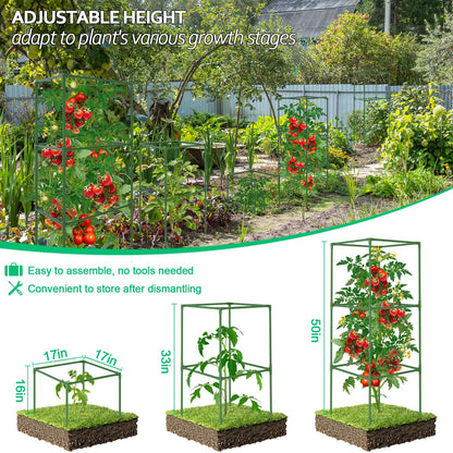 WLLEYAY 3 Pack Tomato Cages, Square Tomato Plant Stakes Support Cages Trellis, 50 * 17 * 17in Heavy Duty Steel Plant Tower Stakes Cucumber Trellis for Garden Climbing Vegetables Flowers Fruits, Bold