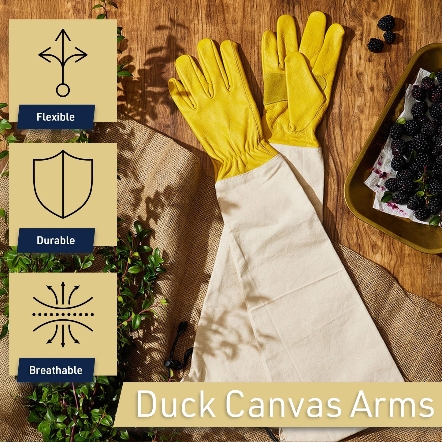 Kings County Tools Long Garden Gloves for Men and Women - Breathable Canvas and Thorn Proof Leather Gardening Gloves with Arm Guard Gauntlet for Pruning Planting Rose Cactus or Blackberry (Large)