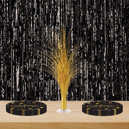 Beistle Metallic Spray Centerpieces - 2-Pack Elegant Gold Table Decorations with Clear Base, Shimmering Foil Sprays for New Year’s Eve, Hollywood Awards Night, Graduation and Celebration Events, 19”