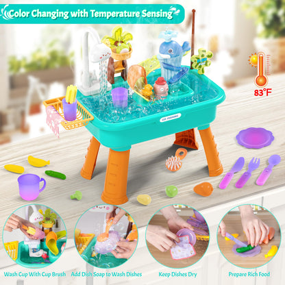 2026 Upgraded Water Table for Toddlers 1-3 3-5 with Electric Water Pump, Toddler Water Play Table|Beach Outdoor Toys, Water Table for Kids Ages 4-8, Summer Gift for Girl Boy 3 4 5 6 7 8, Orange&Green