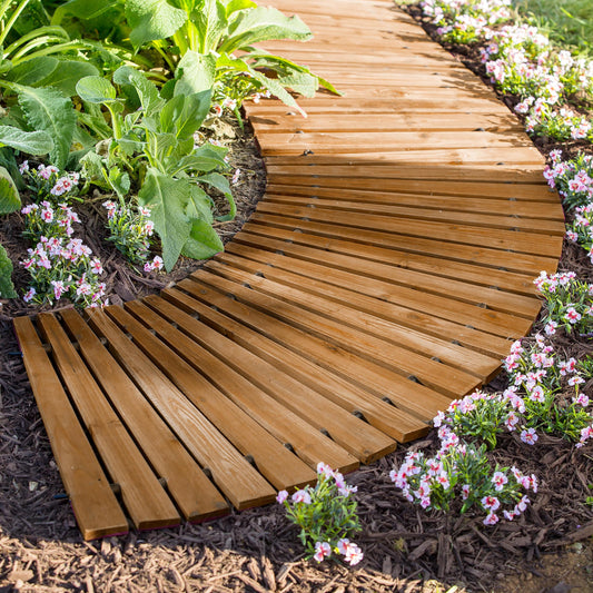 Plow & Hearth 6' Curved Outdoor Wooden Pathway | 17" Wide Rollout Outdoor Garden Walkway | Weather-Resistant Hardwood Cedar Board Walkway Landscape Edging | Decorative Lawn Patio Wedding Party