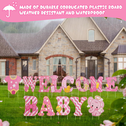 13 Pcs Baby Shower Yard Sign with Stakes, 12 Inch Its A Girl Lawn Garden Sign Gender Reveal Outdoor Decoration Welcome Home Baby Girl Party Supplies (Pink)