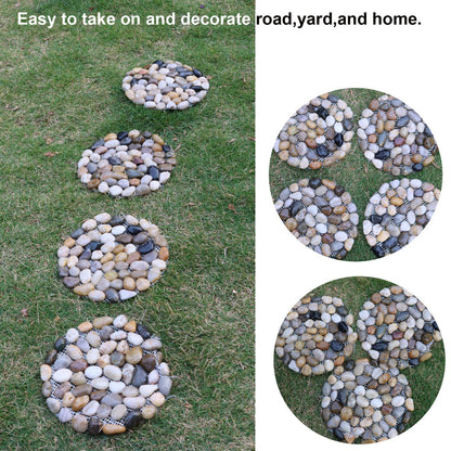 Natural Pebble Stepping Stones for Garden & Outdoor Walkways - 9 Inch Round Therapeutic Massage Stones, 6pcs Non-Slip Acupressure Floor Mats, Polished River Rock Decorative Stone Path