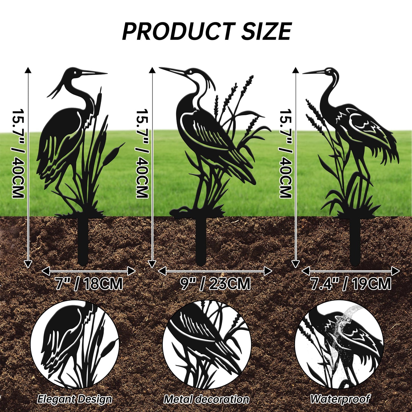 YATEASLU Cranes for Garden,Exquisite Metal Yard Decor Trio: Lifelike Heron Statues Outdoor for Patio & Lawn, Premium Metal Yard Art Gift Set