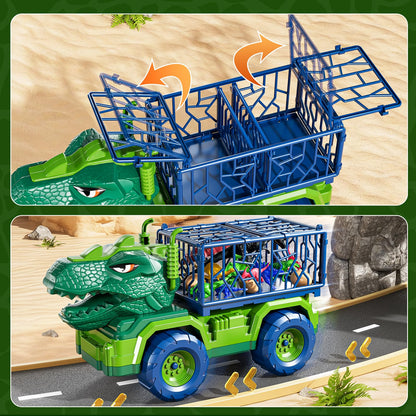 Guminnara 22 in 1 Toddler T-rex Dinosaur Truck Toy Set for Kids Boys 3-5 5-7, Tyrannosaurus Carrier Transport Truck with 18 Jurassic Dino Figures, Birthday Toy for Boys Girls 3 4 5 6 7 Years Old