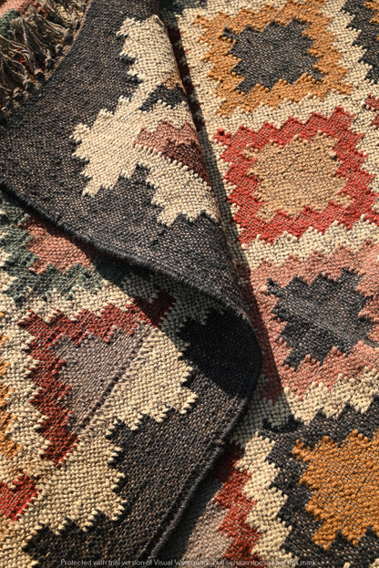 RugsJaipurIndia Boho Kilim Area Rug Wool & Jute Flatweave Handmade Tribal Geometric Rug Southwestern Farmhouse Carpet for Living Room Bedroom Kitchen Entryway 2X3