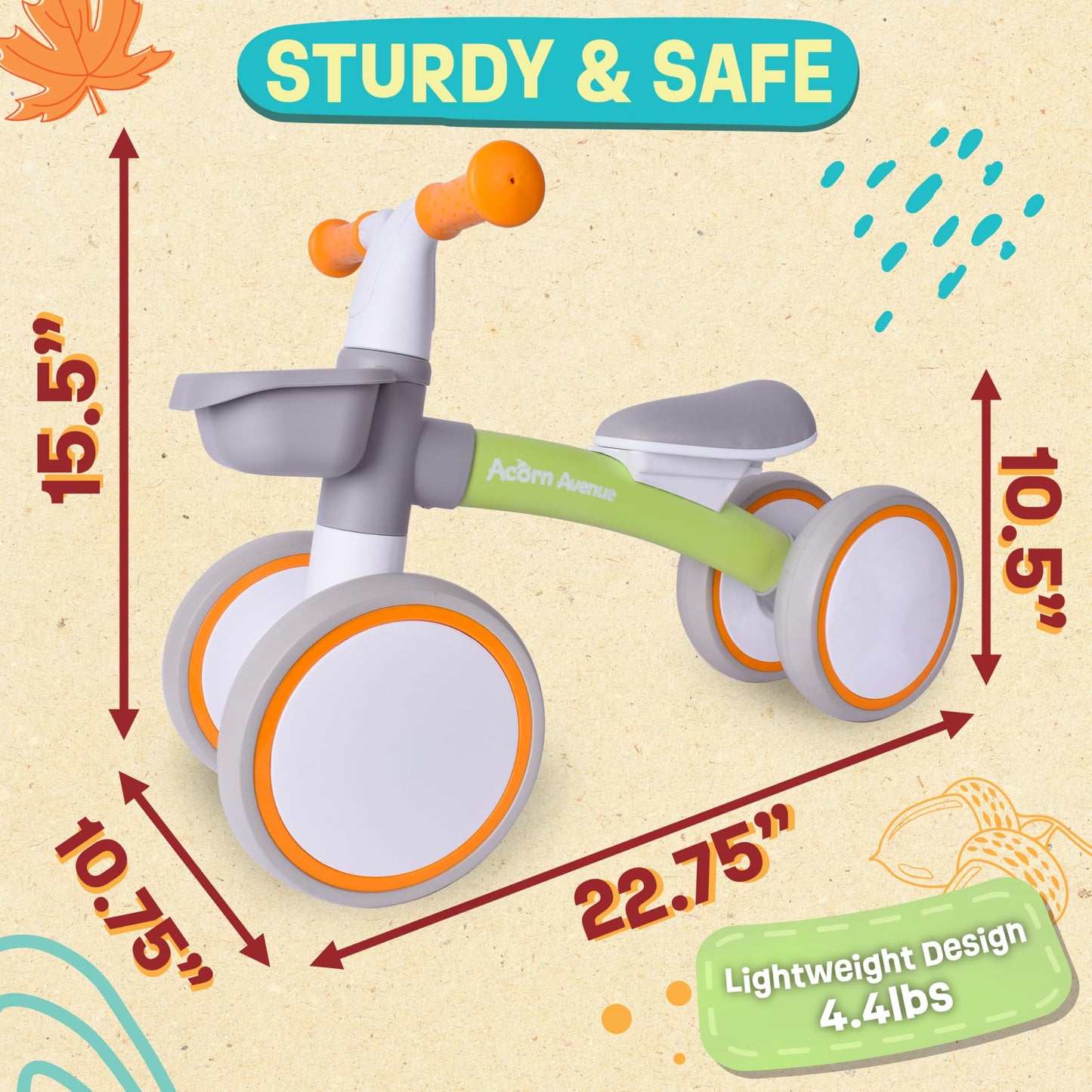 Baby Balance Bike for 1 Year Old Boys Girls 12-24 Month Toddler Balance Bike, Storage Basket, 4 Wheels and Adjustable Seat, Toddler First Bike, First Birthday Gifts