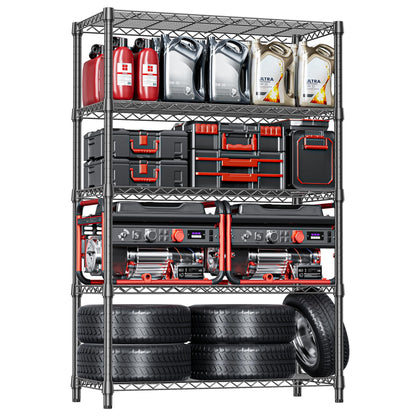 IZEUK 5-Tier Heavy Duty Metal Storage Shelving Unit (Black, 17.7" D x 47.2" W x 72.3" H, 1750 lbs Capacity), Adjustable Steel Wire Rack Shelf Organizer for Garage, Kitchen, Basement, Laundry, Office