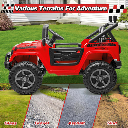 ANRLI 24V XL Ride on Car with Remote Control, 2 Seater 4WD/2WD Switchable Electric Car for Kids w/20 Inch Wide Seat, Gift Flower, 4X200W Power Car Wheels 24 Volt Big Trucks for Boys Girls, Red