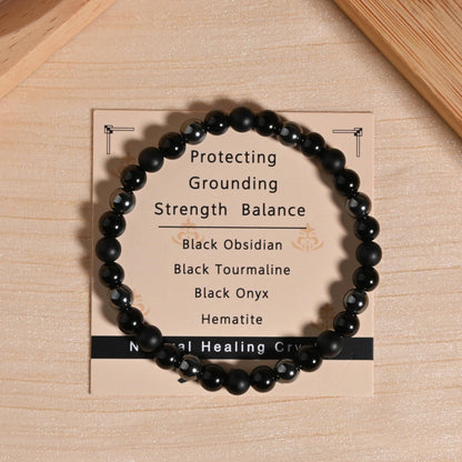 Gracayfr Black Tourmaline Bracelet Empath Protection Obsidian Onyx Triple Natural Stone Healing Crystals Spiritual Gemstone Stretch Bead Hematite