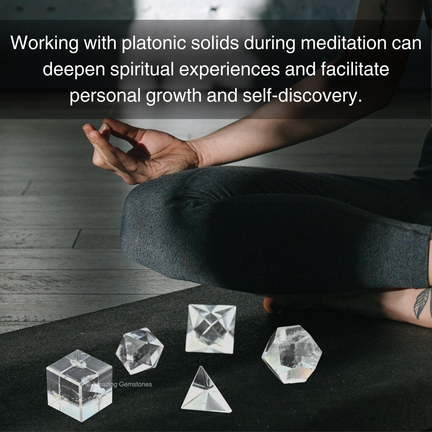Amazing Gemstone Clear Quartz Platonic Solids Crystals - Set of 5 Sacred Geometry and Healing Stones Solidos Platonicos Sacred Geometry Kit for Energy Chakra Balancing, Reiki, Meditation