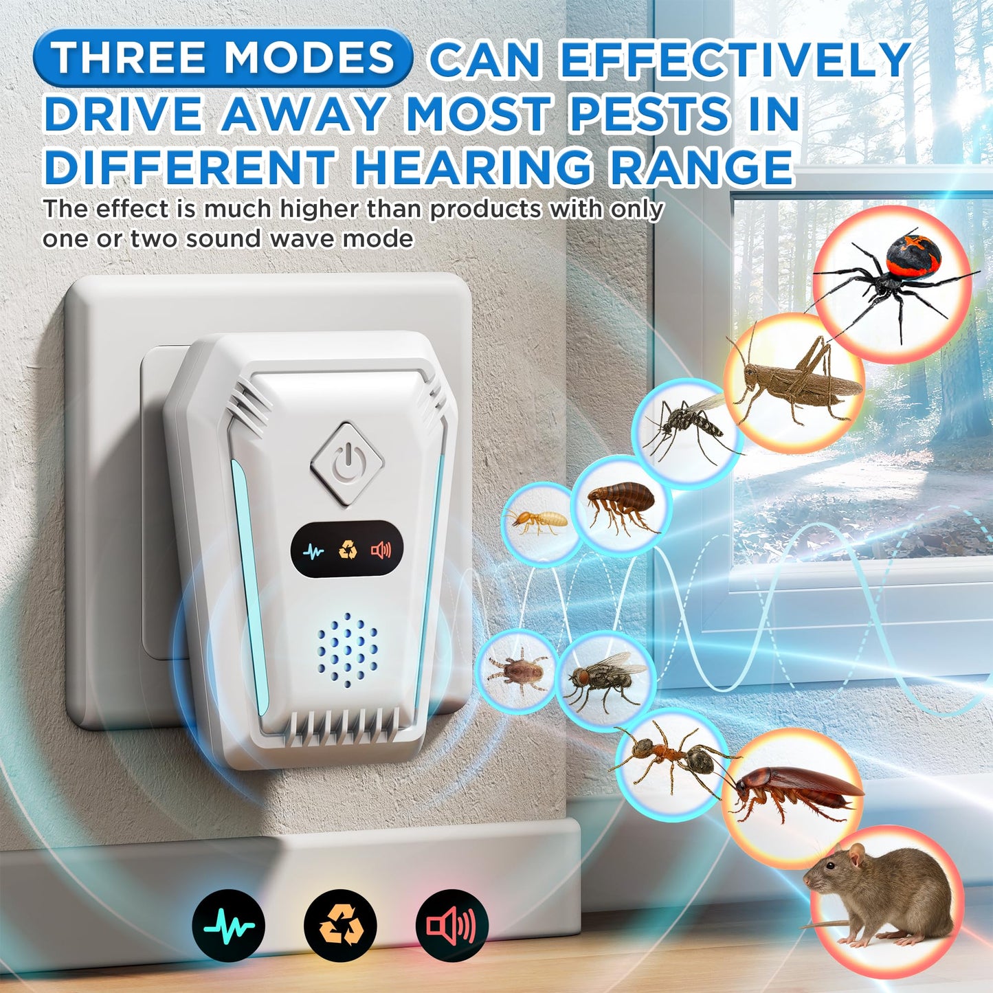 (2026 Upgraded) Ultrasonic Rodent & Pest Indoor Repeller - Stronger Driving Force, Repellent for Mouse, Mice, Rats, Roaches, Ants, Spiders, Bugs, Home Plug-in Device, 3 Mode Switching (6 Pack)