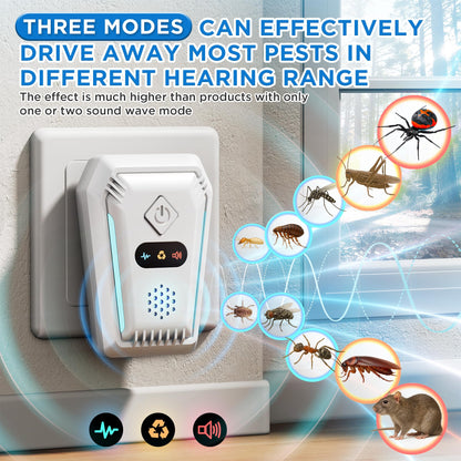 (2026 Upgraded) Ultrasonic Rodent & Pest Indoor Repeller - Stronger Driving Force, Repellent for Mouse, Mice, Rats, Roaches, Ants, Spiders, Bugs, Home Plug-in Device, 3 Mode Switching (6 Pack)