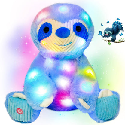 Cuteoy Light-up Plush Blue Sloth LED Stuffed Animal Birthday Christmas Plushies Toy Gifts for Kids Toddler Girls, 10.5"