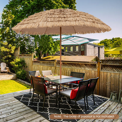 Tangkula 8Ft Tiki Patio Umbrella, UPF50+ Hawaiian Style Outdoor PE Grass Umbrella with 8 Ribs, Portable Thatched Beach Umbrella for Garden, Yard, Poolside